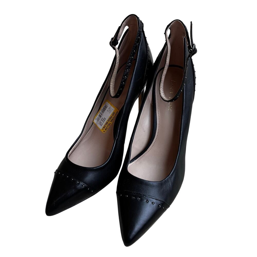 Essex Lane Pumps Ankle Strap High Heel Shoes US 9.5M Black Wingtips Pointy Toes